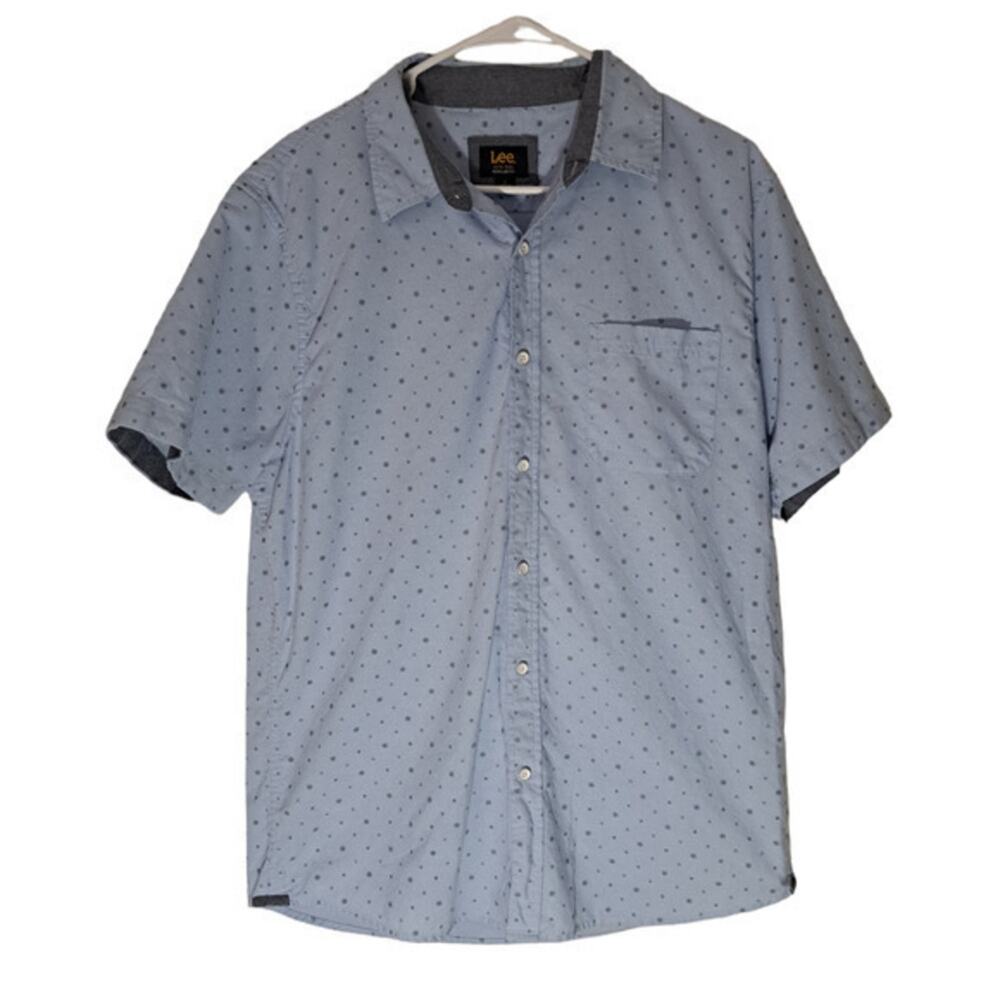 Lee Mens Short Sleeve Collared Button Up Regular Fit Shirt White Sz L